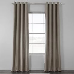 Taupe Grey Grommet Textured Cotton Bark Weave Curtain