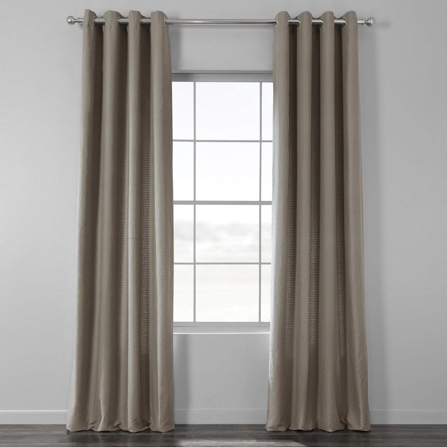 Taupe Grey Grommet Textured Cotton Bark Weave Curtain 3 Taupe Grey Grommet Textured Cotton Bark Weave Curtain