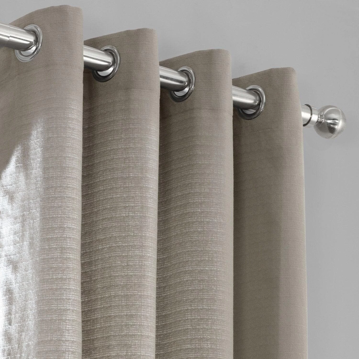 Taupe Grey Grommet Textured Cotton Bark Weave Curtain 4 Taupe Grey Grommet Textured Cotton Bark Weave Curtain - Image 2