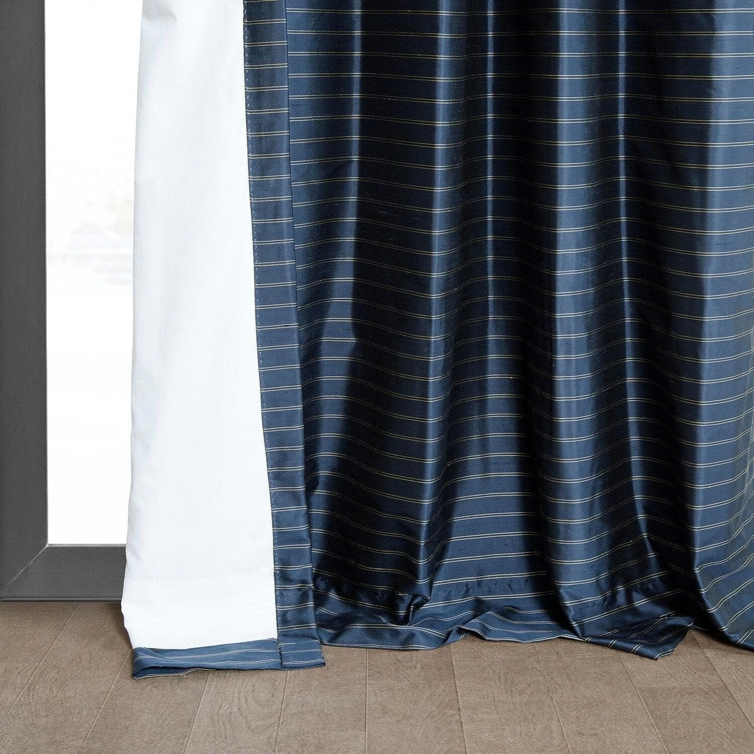 Reevan Blue Striped Silk Curtain 6 Reevan Blue Striped Silk Curtain - Image 4
