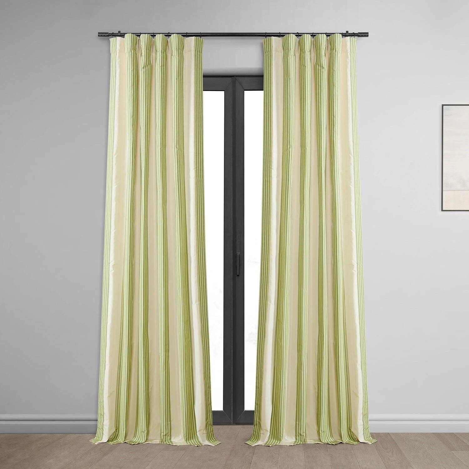 Aamani Green Yellow Striped Silk Curtain 3 Aamani Green Yellow Striped Silk Curtain