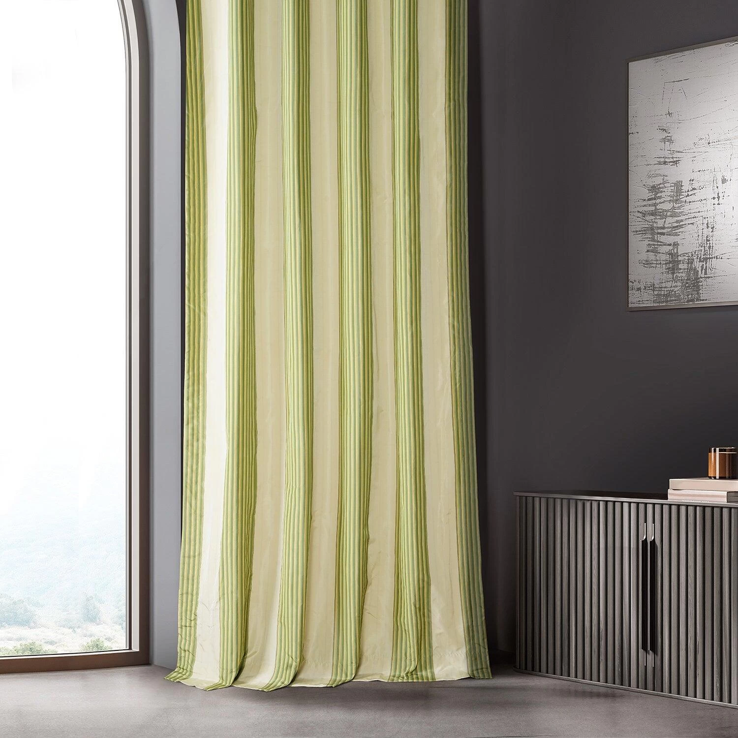 Aamani Green Yellow Striped Silk Curtain 8 Aamani Green Yellow Striped Silk Curtain - Image 6