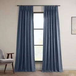 Noble Navy French Pleat Dune Textured Cotton Curtain