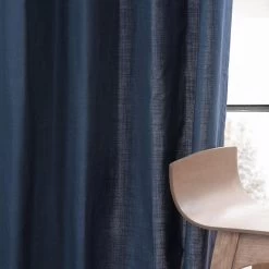 Noble Navy Grommet Dune Textured Cotton Curtain Pair (2 Panels) -Chic Curtains Shop DTCC 20804 GR front view b