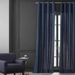 Noble Navy Grommet Dune Textured Cotton Curtain Pair (2 Panels) -Chic Curtains Shop DTCC 20804 GR 74968