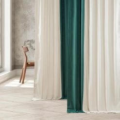 Cream & Dark Teal Green Bold Frame Bordered Dune Textured Cotton Curtain -Chic Curtains Shop DTCC BB230301 front view 1