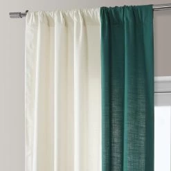 Cream & Dark Teal Green Bold Frame Bordered Dune Textured Cotton Curtain -Chic Curtains Shop DTCC BB230301 pole pocket header