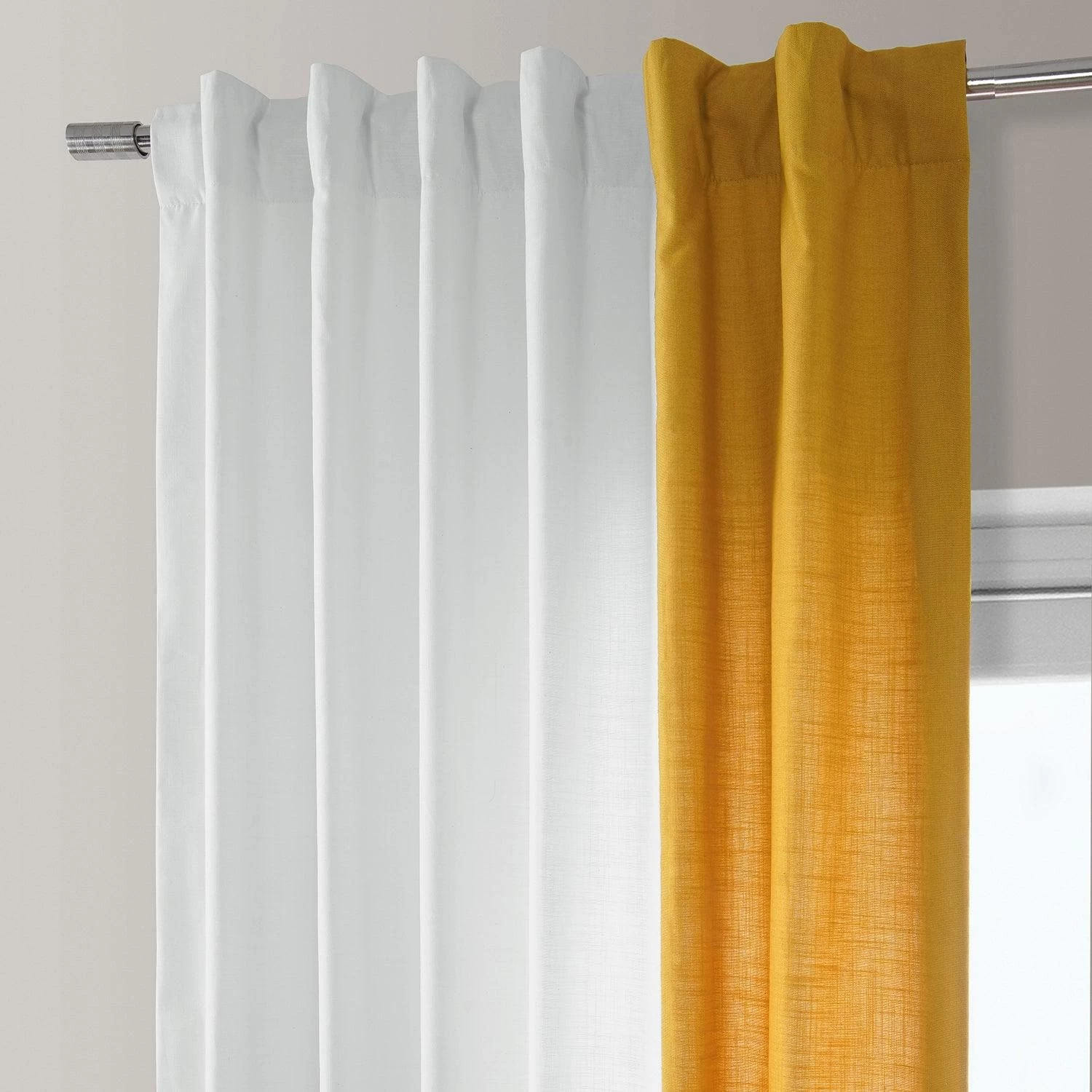 White & Orchre Bold Frame Bordered Dune Textured Cotton Curtain 5 White & Orchre Bold Frame Bordered Dune Textured Cotton Curtain - Image 3