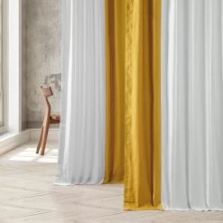 White & Orchre Bold Frame Bordered Dune Textured Cotton Curtain 13 White & Orchre Bold Frame Bordered Dune Textured Cotton Curtain -Chic Curtains Shop DTCC BB230302 front view 1