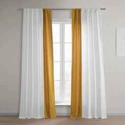 White & Orchre Bold Frame Bordered Dune Textured Cotton Curtain
