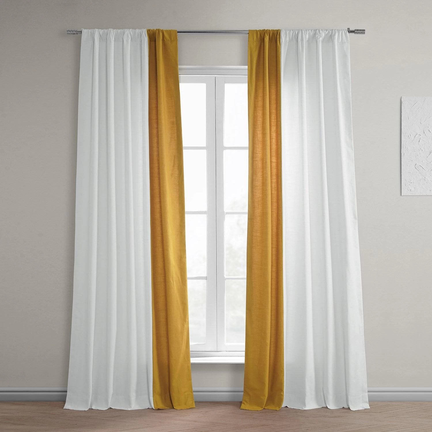White & Orchre Bold Frame Bordered Dune Textured Cotton Curtain 3 White & Orchre Bold Frame Bordered Dune Textured Cotton Curtain