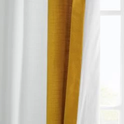 White & Orchre Bold Frame Bordered Dune Textured Cotton Curtain 12 White & Orchre Bold Frame Bordered Dune Textured Cotton Curtain -Chic Curtains Shop DTCC BB230302 lining view
