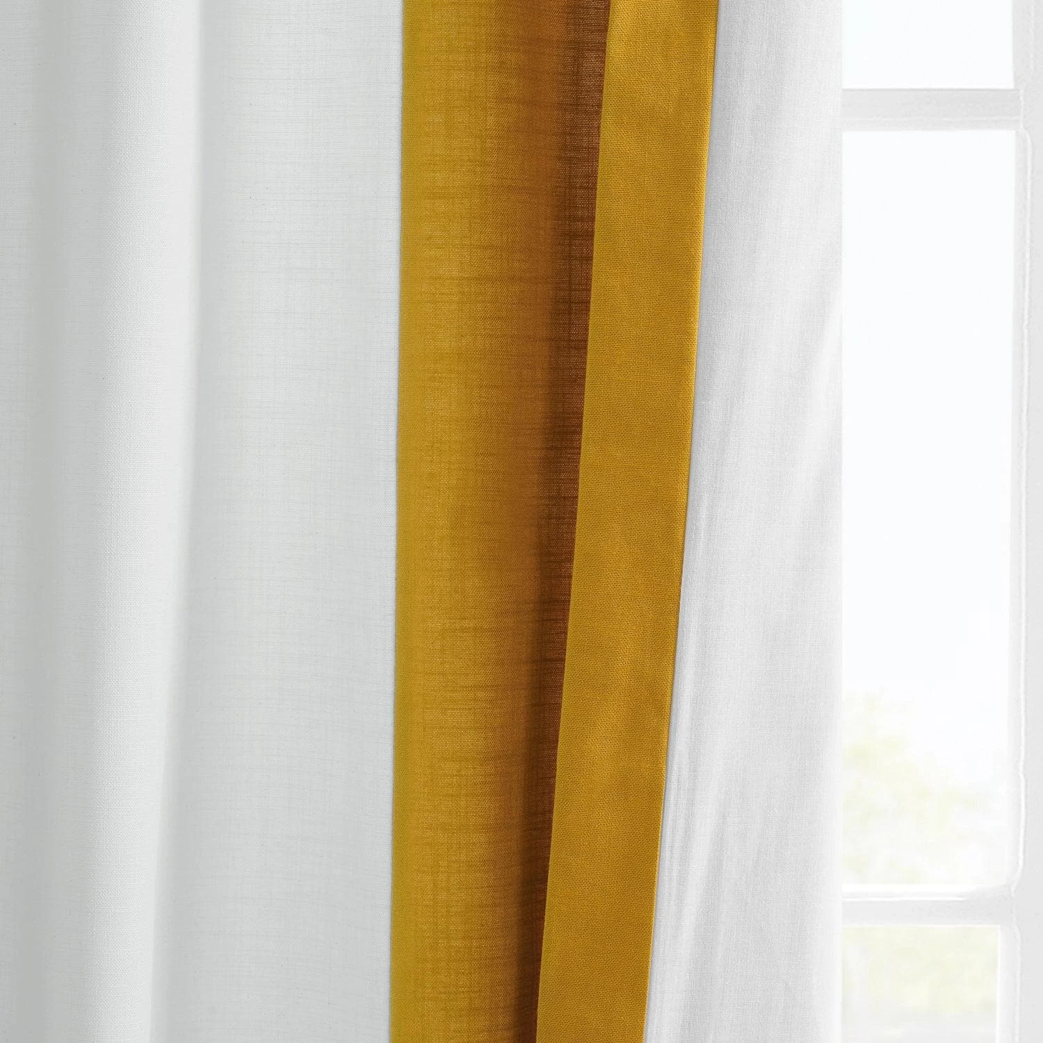 White & Orchre Bold Frame Bordered Dune Textured Cotton Curtain 7 White & Orchre Bold Frame Bordered Dune Textured Cotton Curtain - Image 5