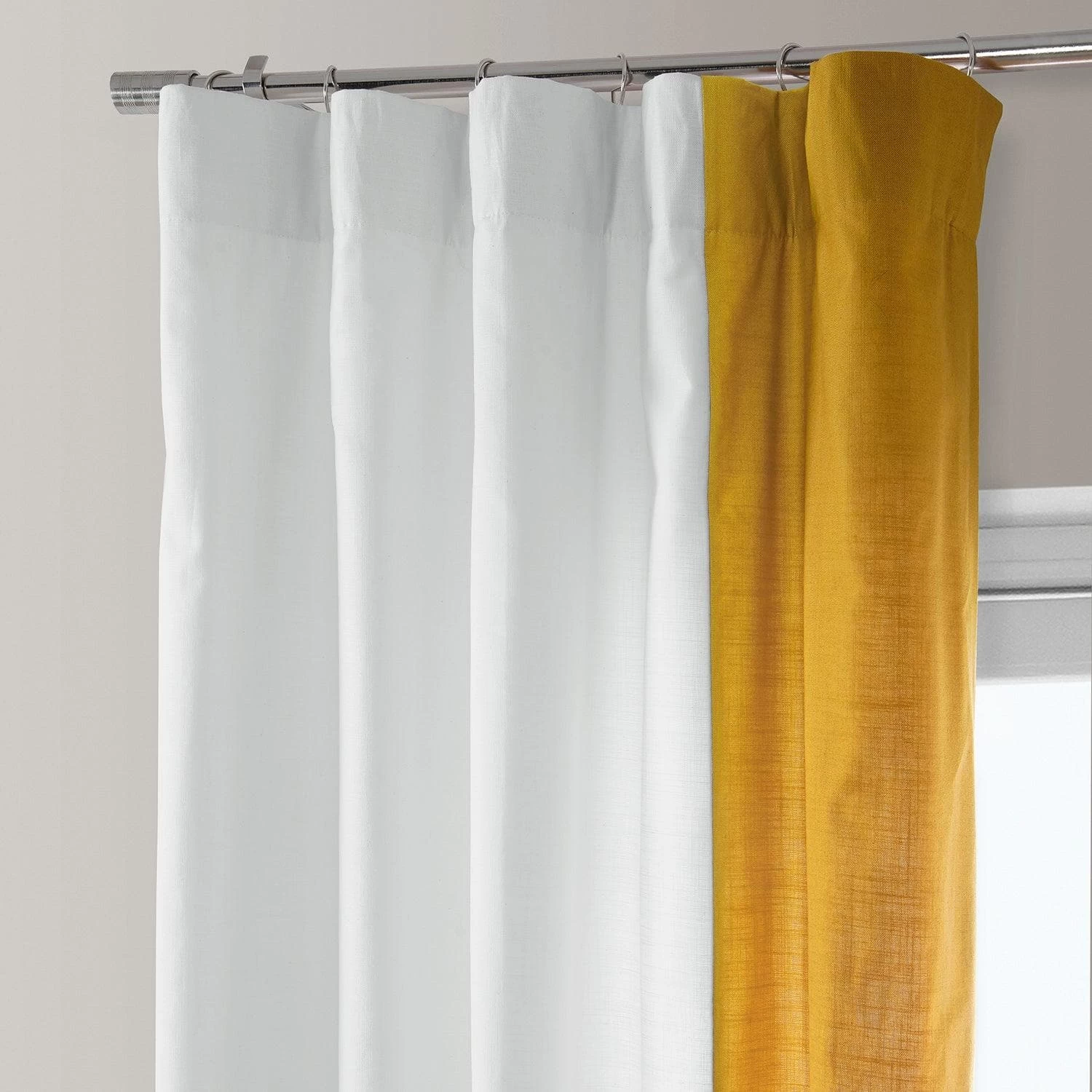 White & Orchre Bold Frame Bordered Dune Textured Cotton Curtain 4 White & Orchre Bold Frame Bordered Dune Textured Cotton Curtain - Image 2