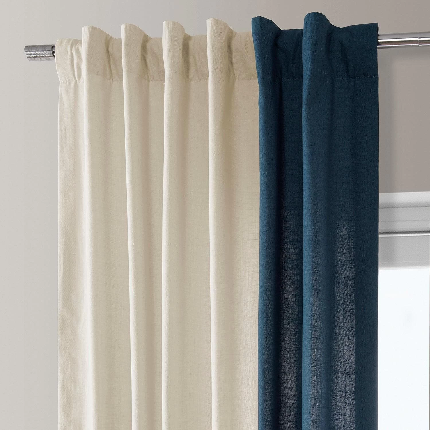 Beige & Navy Bold Frame Bordered Dune Textured Cotton Curtain 5 Beige & Navy Bold Frame Bordered Dune Textured Cotton Curtain - Image 3