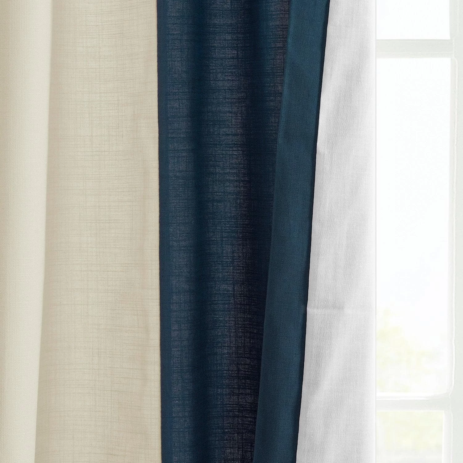 Beige & Navy Bold Frame Bordered Dune Textured Cotton Curtain 7 Beige & Navy Bold Frame Bordered Dune Textured Cotton Curtain - Image 5
