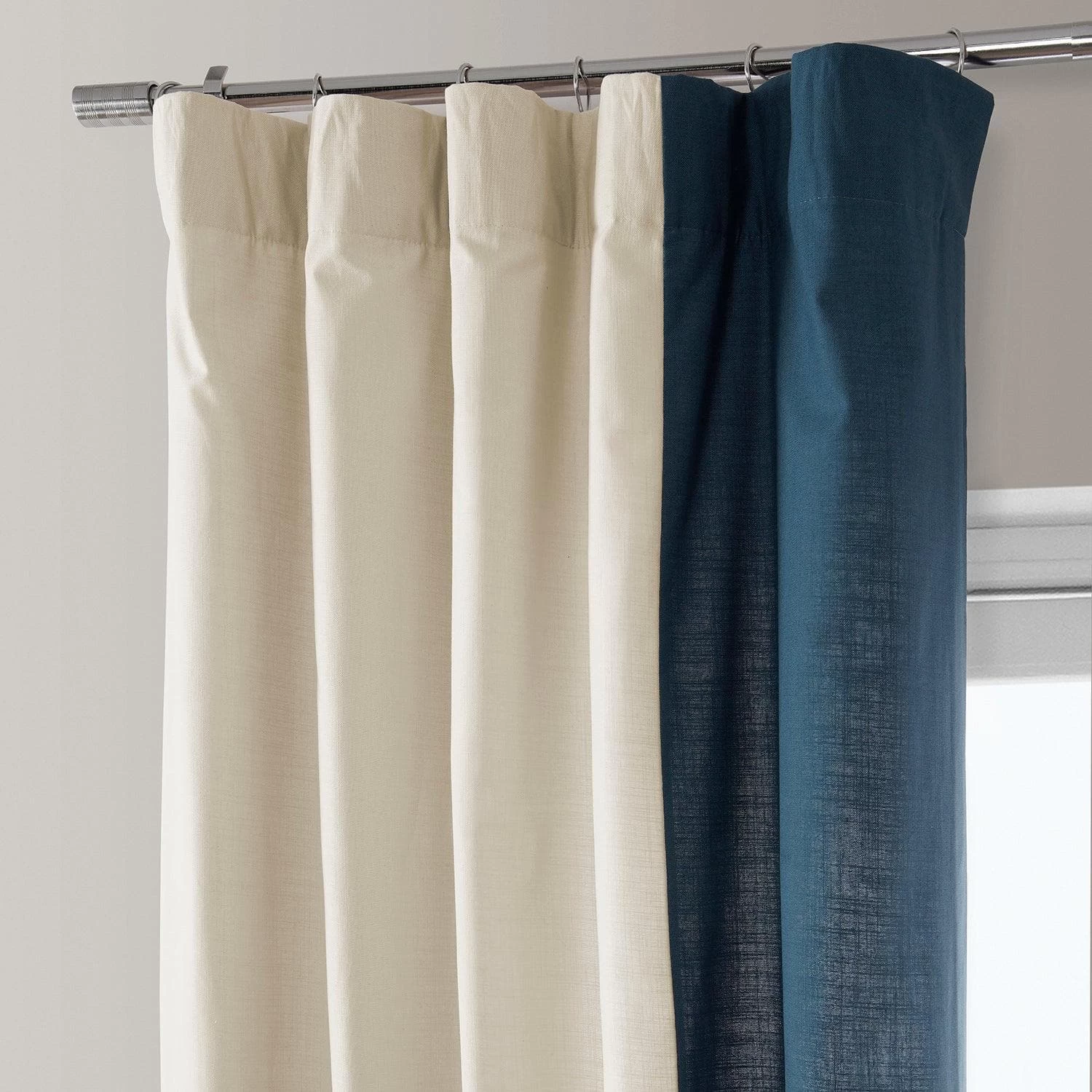 Beige & Navy Bold Frame Bordered Dune Textured Cotton Curtain 4 Beige & Navy Bold Frame Bordered Dune Textured Cotton Curtain - Image 2