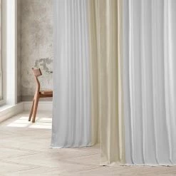 White & Beige Bold Frame Bordered Dune Textured Cotton Curtain -Chic Curtains Shop DTCC BB230304 front view 1