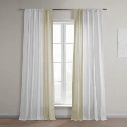 White & Beige Bold Frame Bordered Dune Textured Cotton Curtain