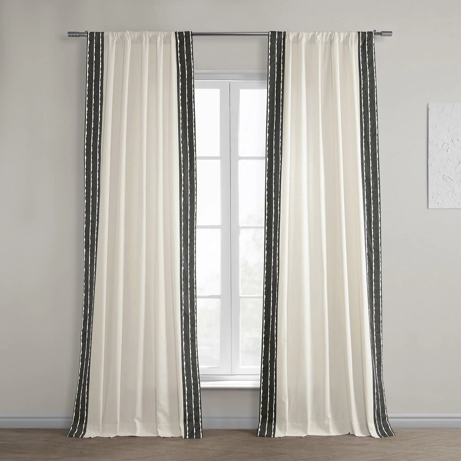 Sharkskin Black Bordered Cotton Curtain 3 Sharkskin Black Bordered Cotton Curtain