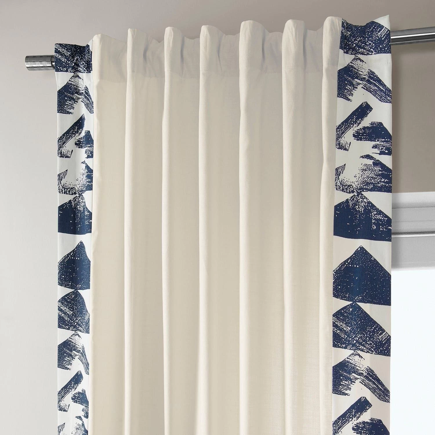 Triad Blue Bordered Cotton Curtain 5 Triad Blue Bordered Cotton Curtain - Image 3