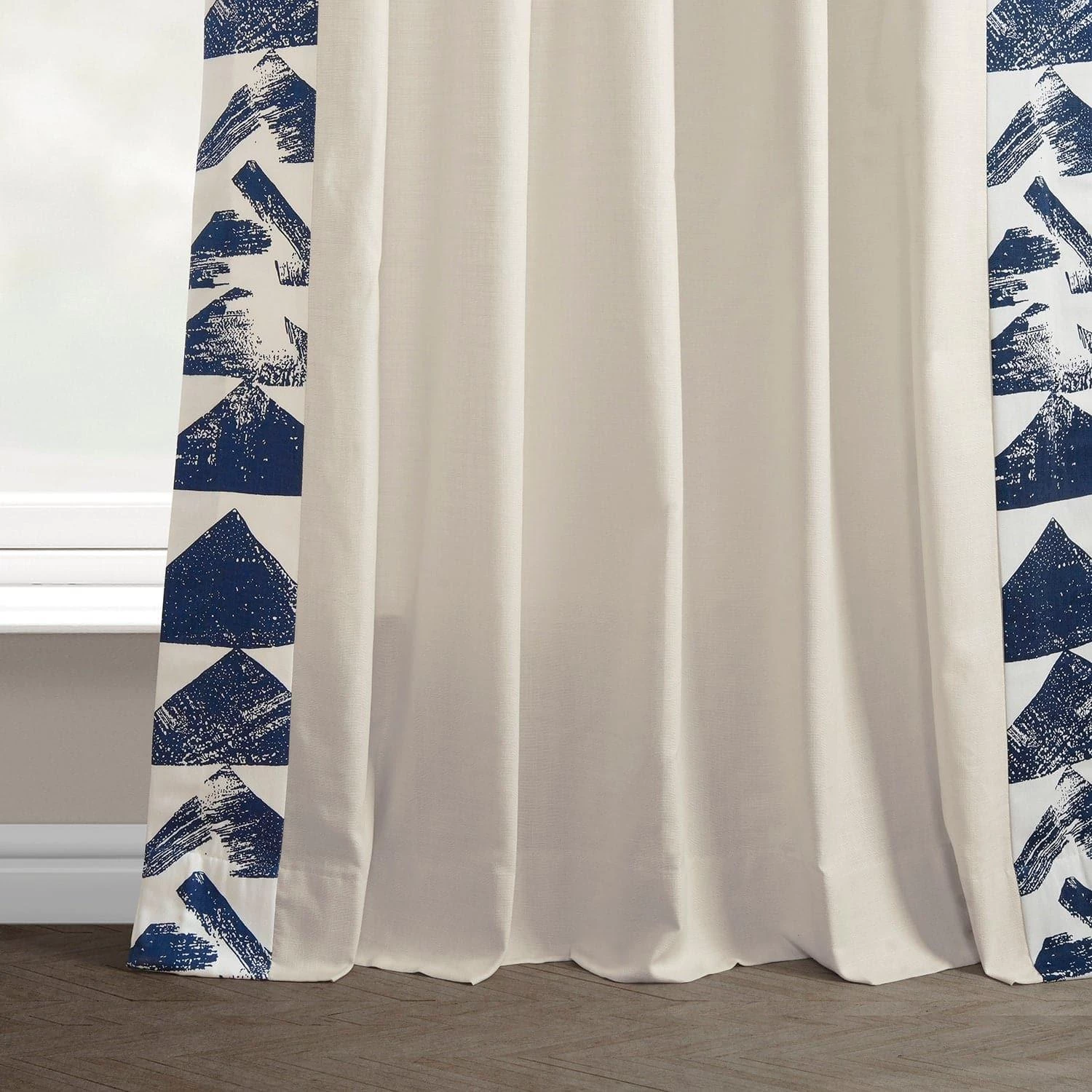 Triad Blue Bordered Cotton Curtain 7 Triad Blue Bordered Cotton Curtain - Image 5