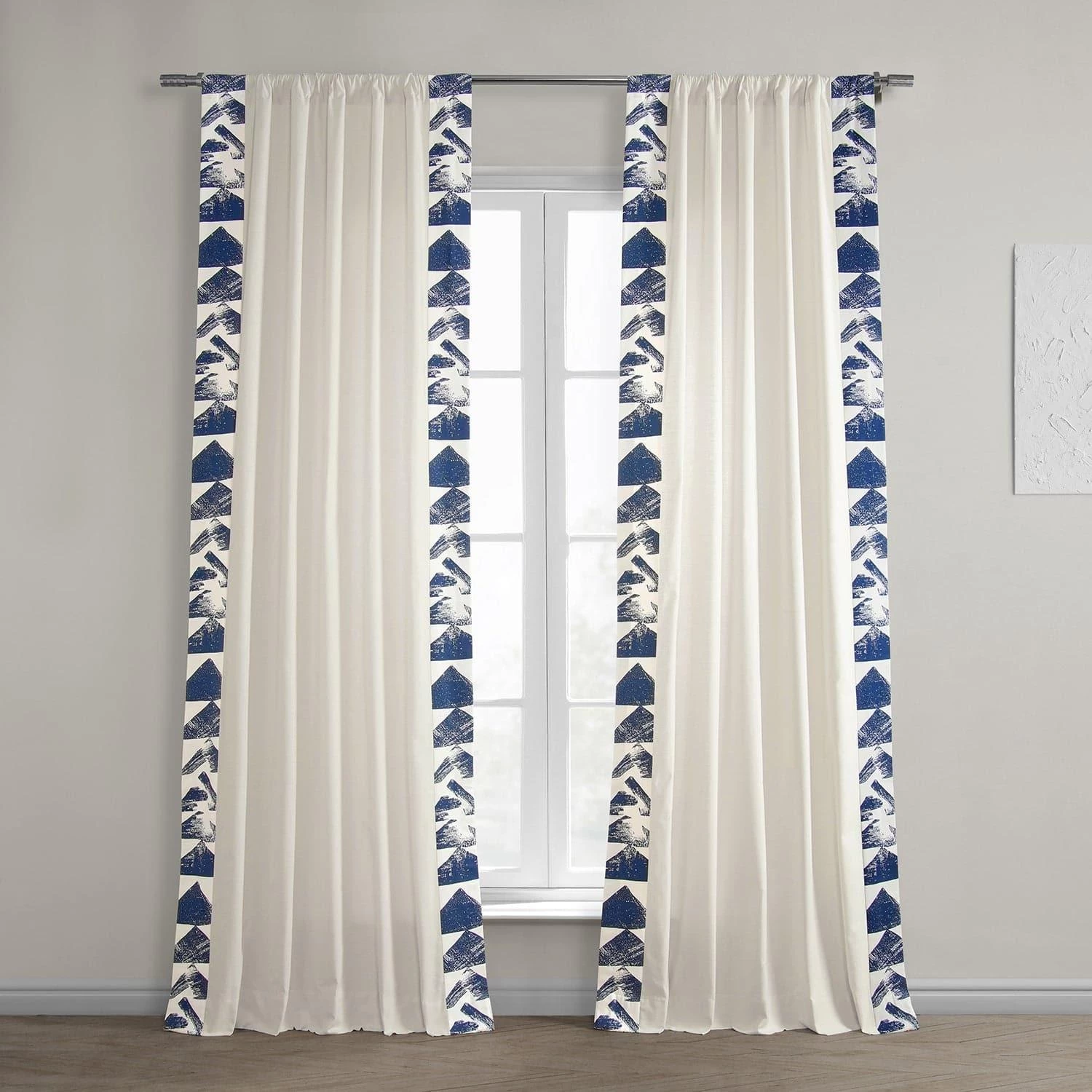 Triad Blue Bordered Cotton Curtain 3 Triad Blue Bordered Cotton Curtain