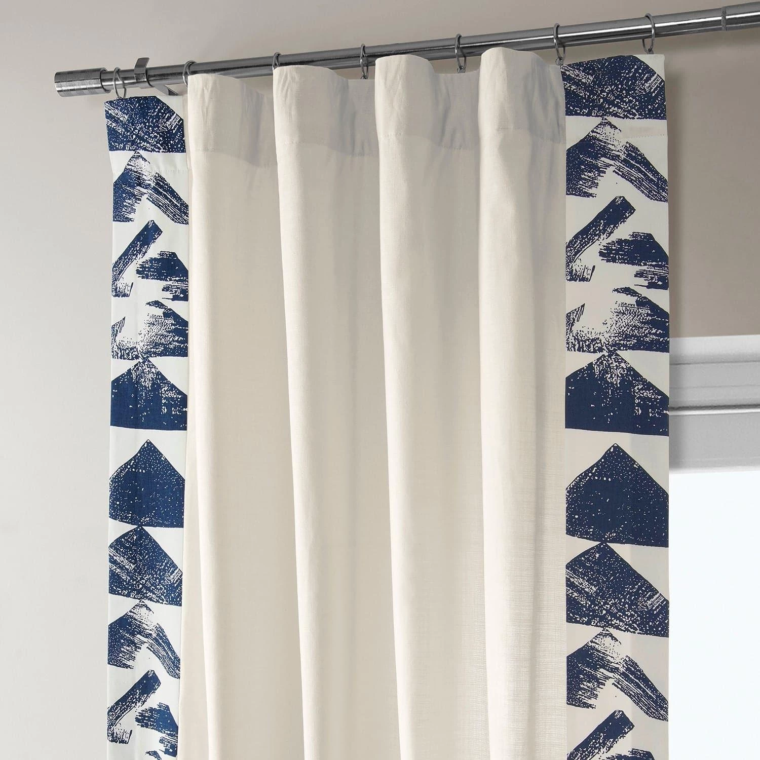 Triad Blue Bordered Cotton Curtain 4 Triad Blue Bordered Cotton Curtain - Image 2