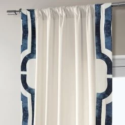 Mecca Blue Bordered Cotton Curtain -Chic Curtains Shop DTCC SB220605 pole pocket header c9e81faf 2133 4dd9 bdfc 3911abe7133f