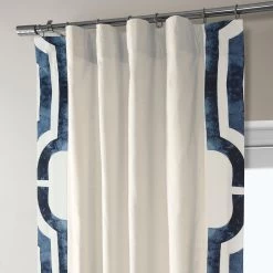 Mecca Blue Bordered Cotton Curtain -Chic Curtains Shop DTCC SB220605 pole pocket hook belt header b05970e5 3e8a 4cb9 8576 ccd7216a107c