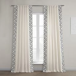 Garden Path Black Bordered Cotton Curtain