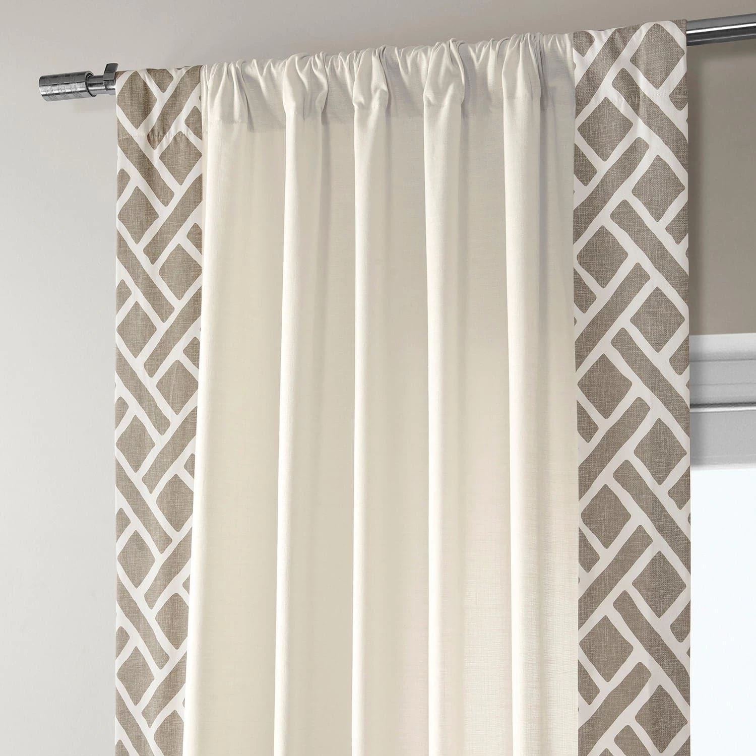 Martinique Taupe Bordered Cotton Curtain 6 Martinique Taupe Bordered Cotton Curtain - Image 4