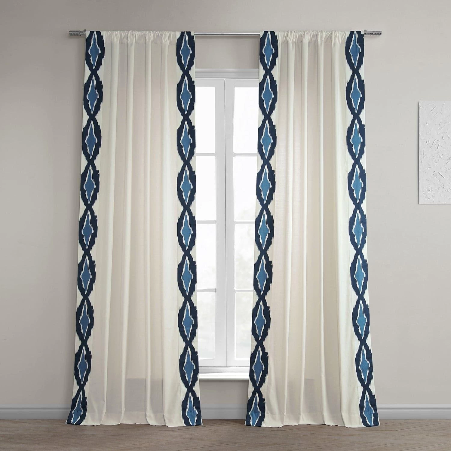 Sorong Royal Blue Bordered Cotton Curtain 3 Sorong Royal Blue Bordered Cotton Curtain