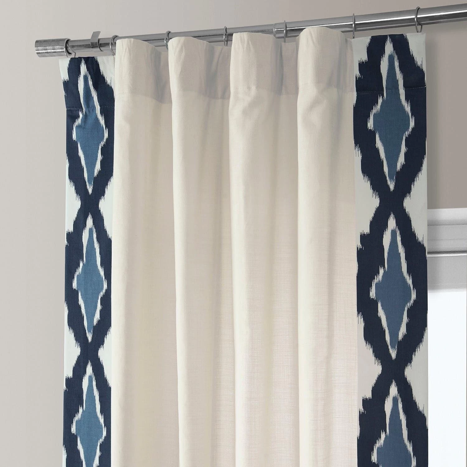 Sorong Royal Blue Bordered Cotton Curtain 4 Sorong Royal Blue Bordered Cotton Curtain - Image 2