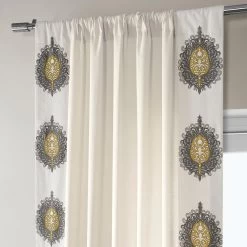Mayan Gold Bordered Cotton Curtain -Chic Curtains Shop DTCC SB220614 pole pocket header 44b8a60c 3dfd 44c3 b8a1 2226097e8e98