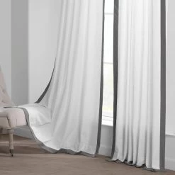 White & Dark Grey Thin Frame Bordered Dune Textured Cotton Curtain -Chic Curtains Shop DTCC TFB230311 front view 2