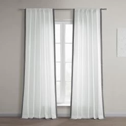 White & Dark Grey Thin Frame Bordered Dune Textured Cotton Curtain
