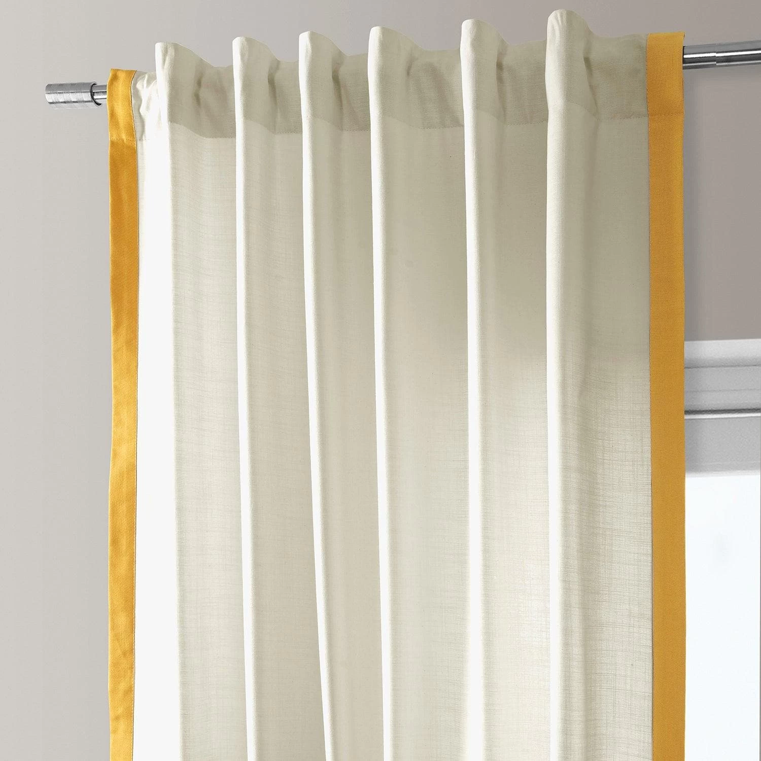 Cream & Ochre Thin Frame Bordered Dune Textured Cotton Curtain 5 Cream & Ochre Thin Frame Bordered Dune Textured Cotton Curtain - Image 3