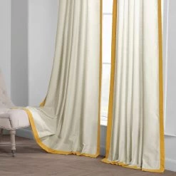 Cream & Ochre Thin Frame Bordered Dune Textured Cotton Curtain 13 Cream & Ochre Thin Frame Bordered Dune Textured Cotton Curtain -Chic Curtains Shop DTCC TFB230312 front view 2