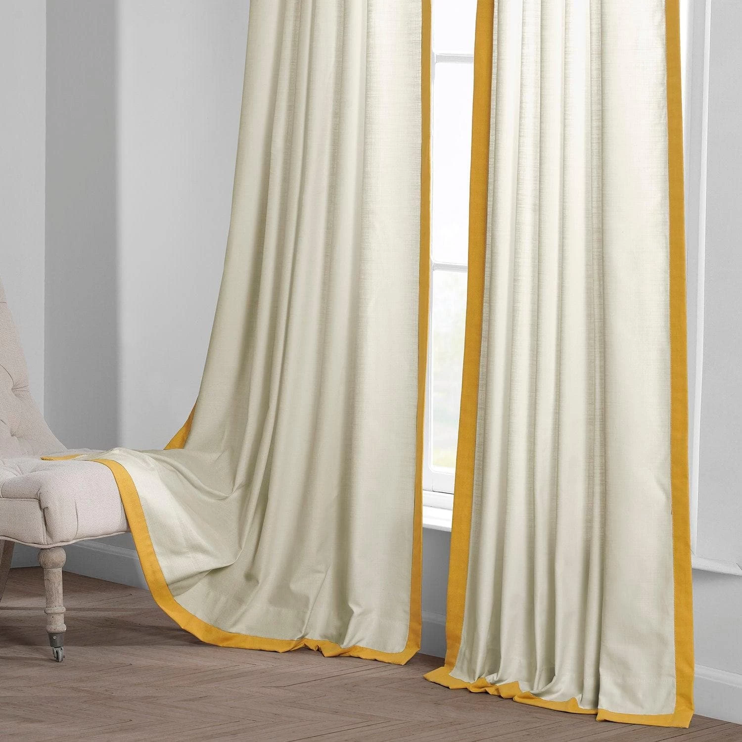 Cream & Ochre Thin Frame Bordered Dune Textured Cotton Curtain 8 Cream & Ochre Thin Frame Bordered Dune Textured Cotton Curtain - Image 6