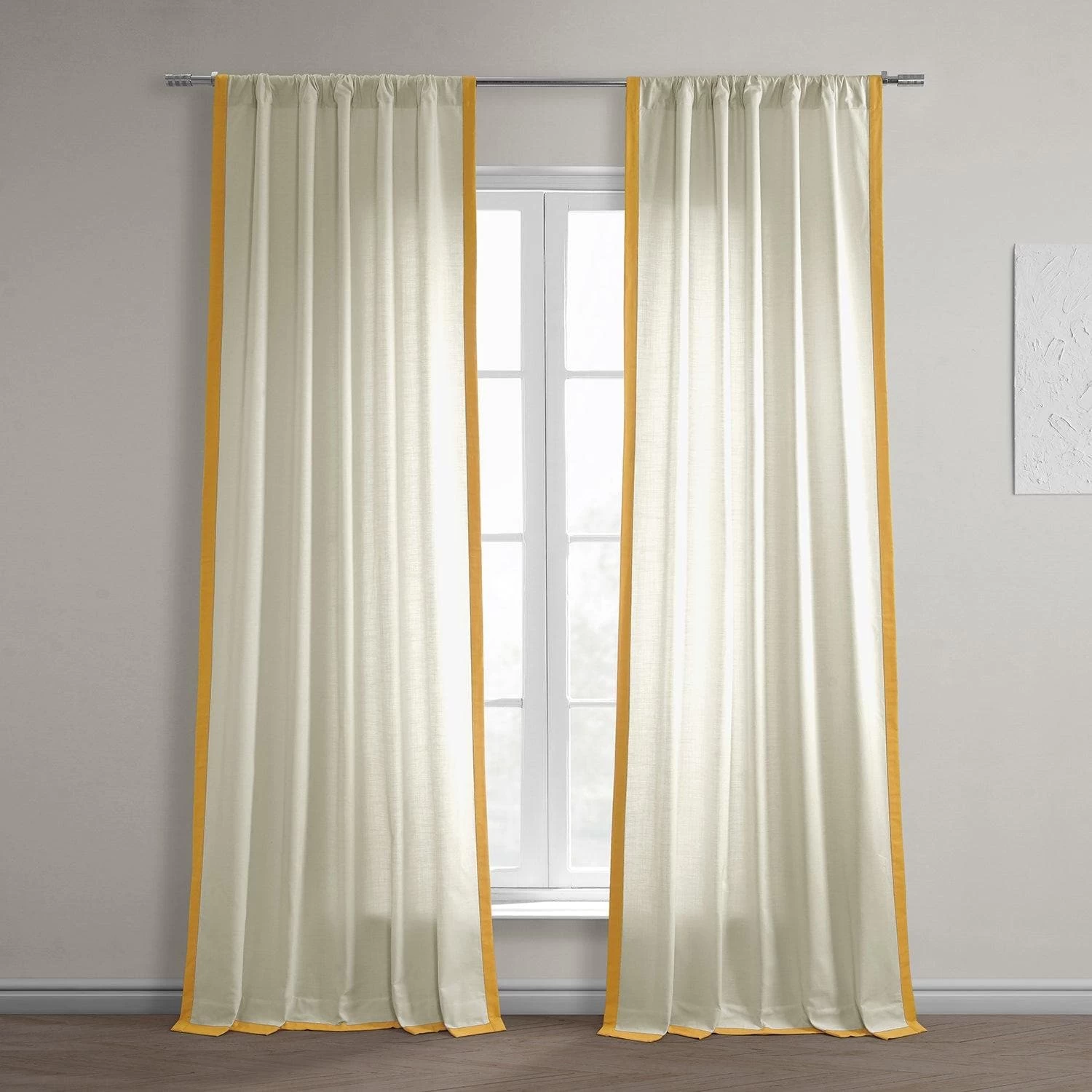 Cream & Ochre Thin Frame Bordered Dune Textured Cotton Curtain 3 Cream & Ochre Thin Frame Bordered Dune Textured Cotton Curtain