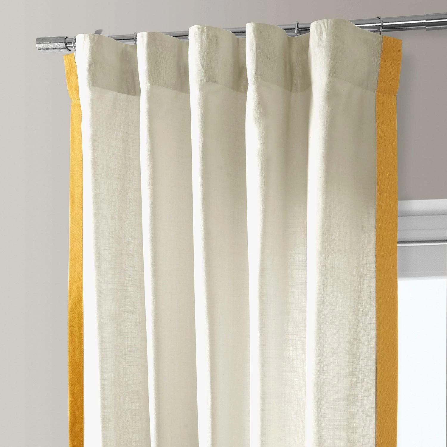 Cream & Ochre Thin Frame Bordered Dune Textured Cotton Curtain 4 Cream & Ochre Thin Frame Bordered Dune Textured Cotton Curtain - Image 2