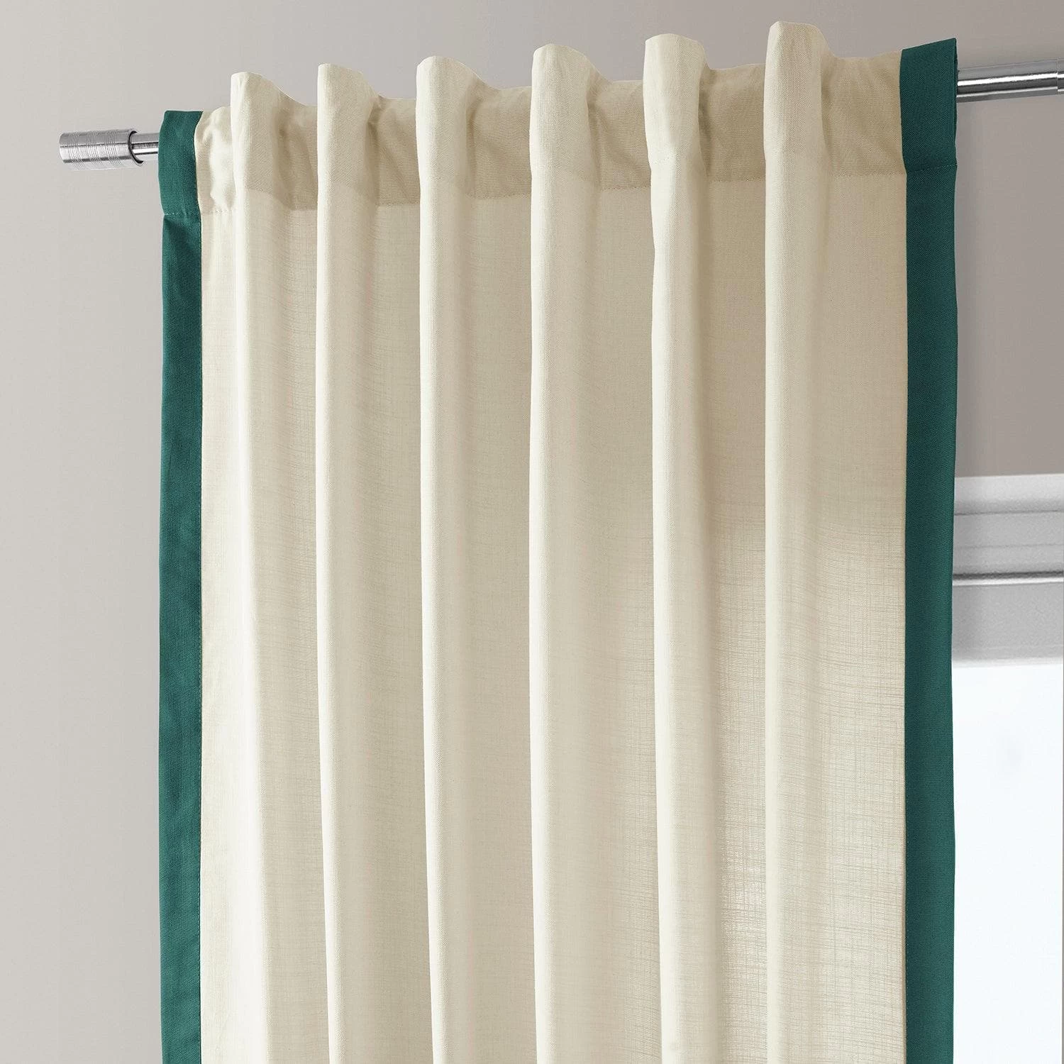 Beige & Dark Green Thin Frame Bordered Dune Textured Cotton Curtain 5 Beige & Dark Green Thin Frame Bordered Dune Textured Cotton Curtain - Image 3