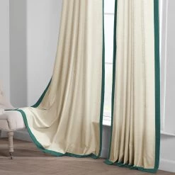 Beige & Dark Green Thin Frame Bordered Dune Textured Cotton Curtain 11 Beige & Dark Green Thin Frame Bordered Dune Textured Cotton Curtain -Chic Curtains Shop DTCC TFB230314 front view 2