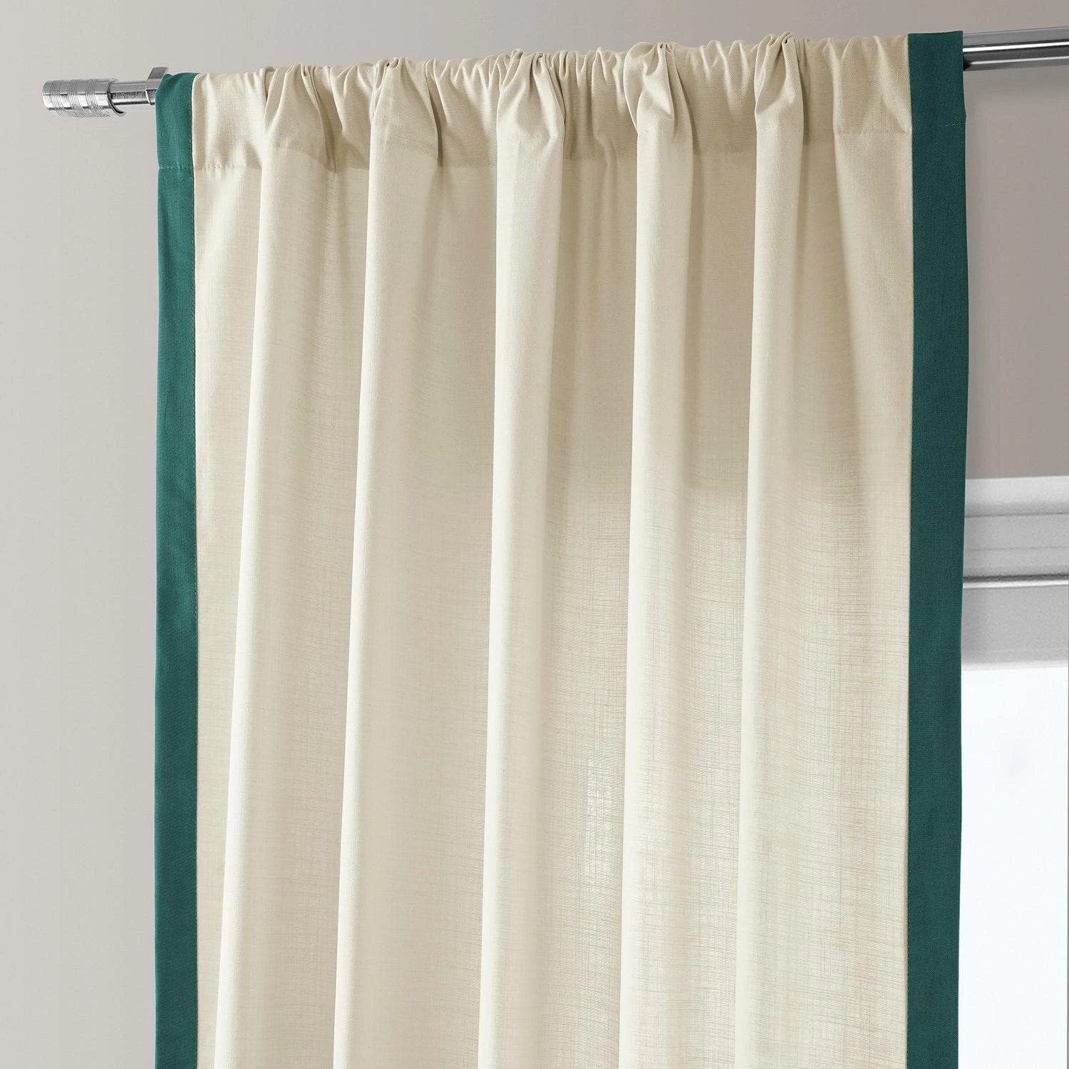 Beige & Dark Green Thin Frame Bordered Dune Textured Cotton Curtain 6 Beige & Dark Green Thin Frame Bordered Dune Textured Cotton Curtain - Image 4