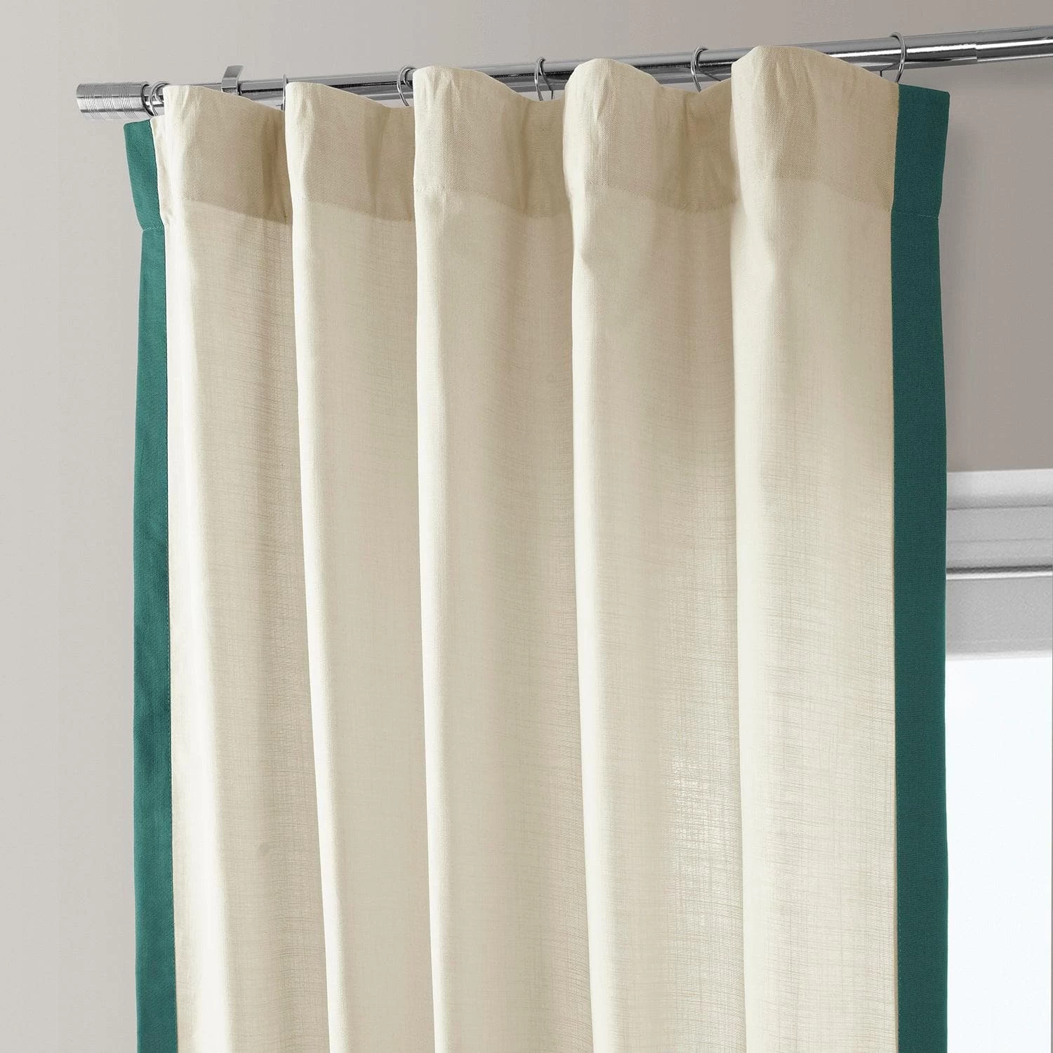 Beige & Dark Green Thin Frame Bordered Dune Textured Cotton Curtain 4 Beige & Dark Green Thin Frame Bordered Dune Textured Cotton Curtain - Image 2
