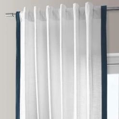 White & Navy Thin Frame Bordered Dune Textured Cotton Curtain 10 White & Navy Thin Frame Bordered Dune Textured Cotton Curtain -Chic Curtains Shop DTCC TFB230315 back tab header