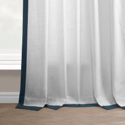 White & Navy Thin Frame Bordered Dune Textured Cotton Curtain 12 White & Navy Thin Frame Bordered Dune Textured Cotton Curtain -Chic Curtains Shop DTCC TFB230315 floor break