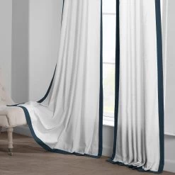 White & Navy Thin Frame Bordered Dune Textured Cotton Curtain 13 White & Navy Thin Frame Bordered Dune Textured Cotton Curtain -Chic Curtains Shop DTCC TFB230315 front view 2