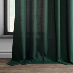 Deep Green Dobby Linen Curtain -Chic Curtains Shop DWFL 221004 floor break